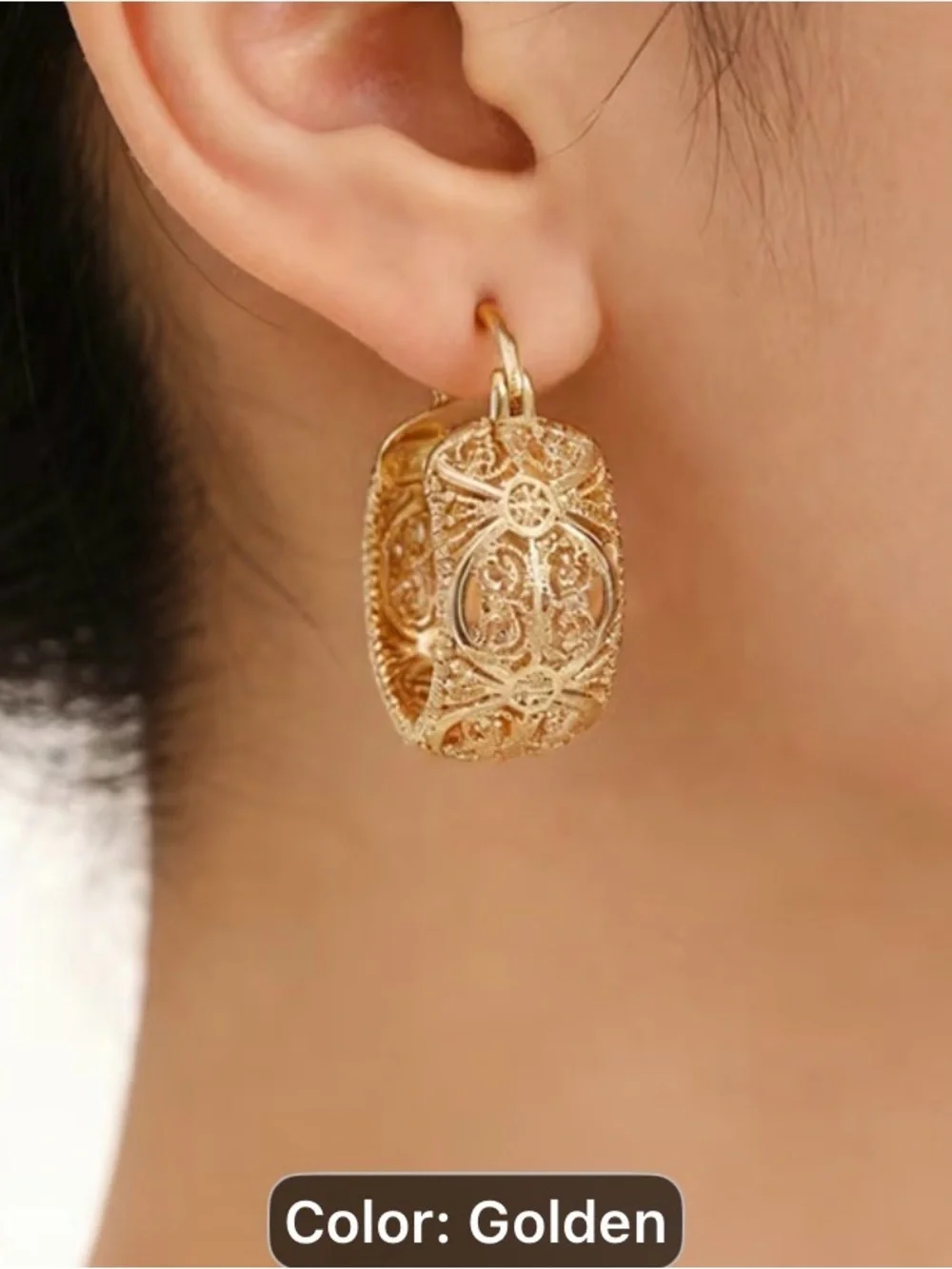 Middle Eastern Style Filigree Golden Filigree Hoop Earrings